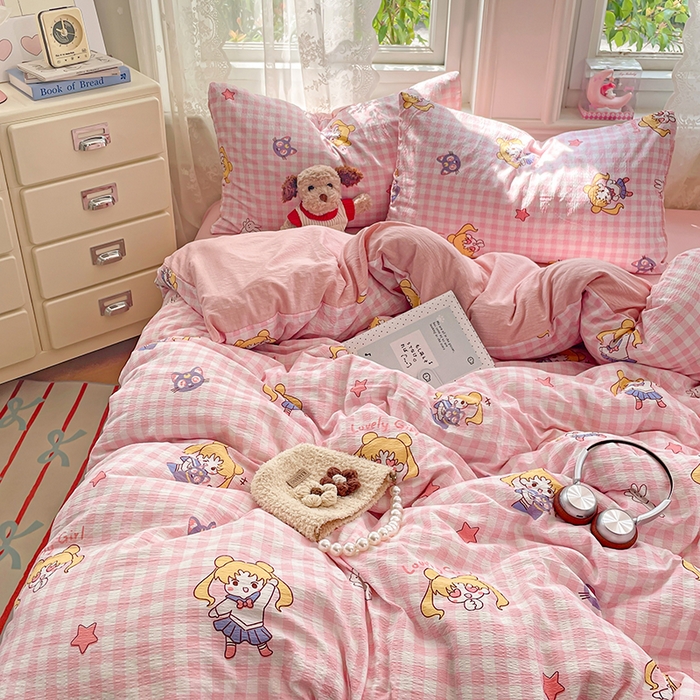 91家纺网 家纺一手货源 找家纺 梦卓家纺 2026新款超柔云感木棉双层纱四件套 美少女战士