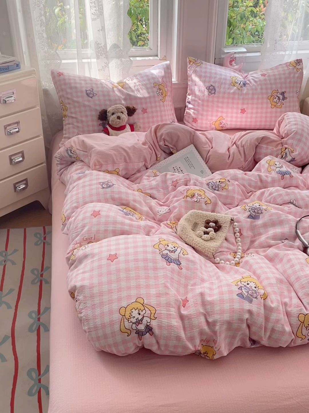 91家纺网 家纺一手货源 找家纺 梦卓家纺 2026新款超柔云感木棉双层纱四件套 美少女战士