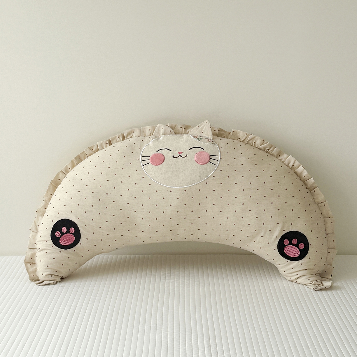 蔻眠 多功能月亮猫棉麻大抱枕靠枕卡通枕芯异形枕头 月亮猫-波点
