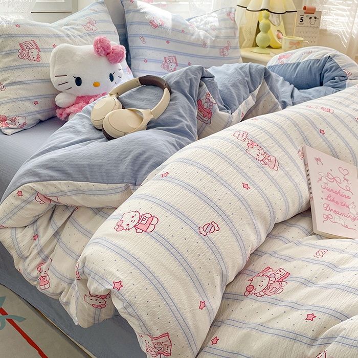 梦卓家纺 2026新款超柔云感木棉双层纱四件套 奶蓝KT