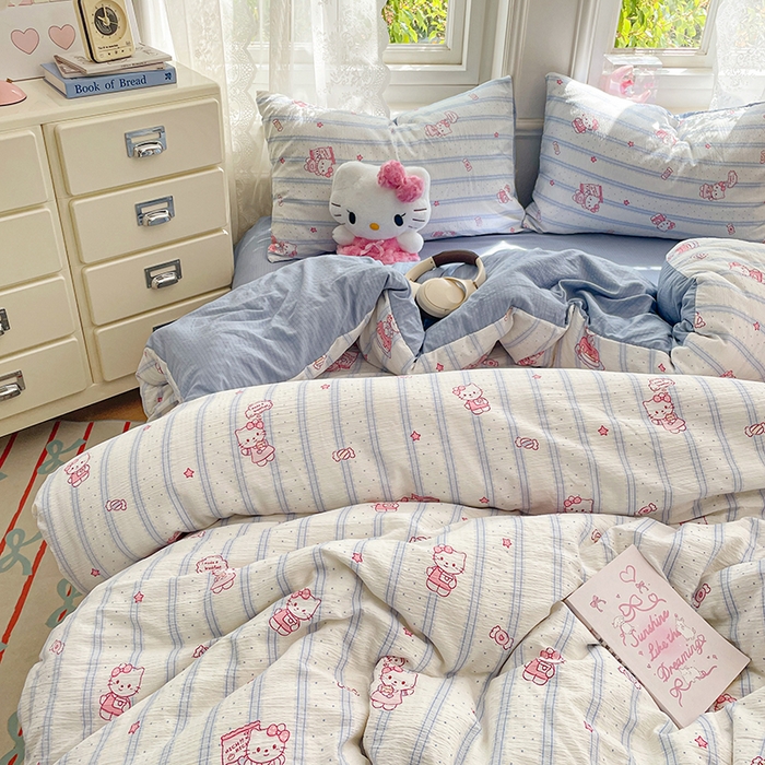 91家纺网 家纺一手货源 找家纺 梦卓家纺 2026新款超柔云感木棉双层纱四件套 奶蓝KT