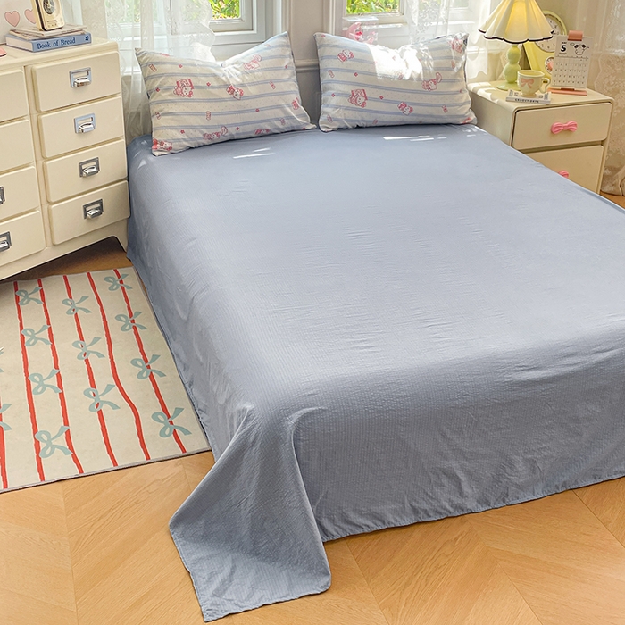 91家纺网 家纺一手货源 找家纺 梦卓家纺 2026新款超柔云感木棉双层纱四件套 奶蓝KT