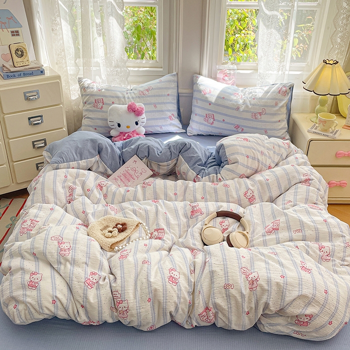 91家纺网 家纺一手货源 找家纺 梦卓家纺 2026新款超柔云感木棉双层纱四件套 奶蓝KT