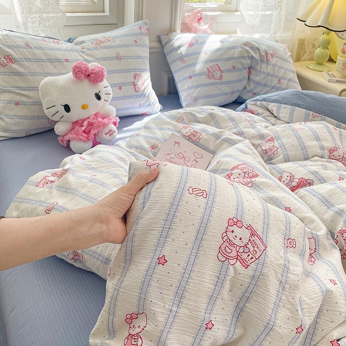 91家纺网 家纺一手货源 找家纺 梦卓家纺 2026新款超柔云感木棉双层纱四件套 奶蓝KT