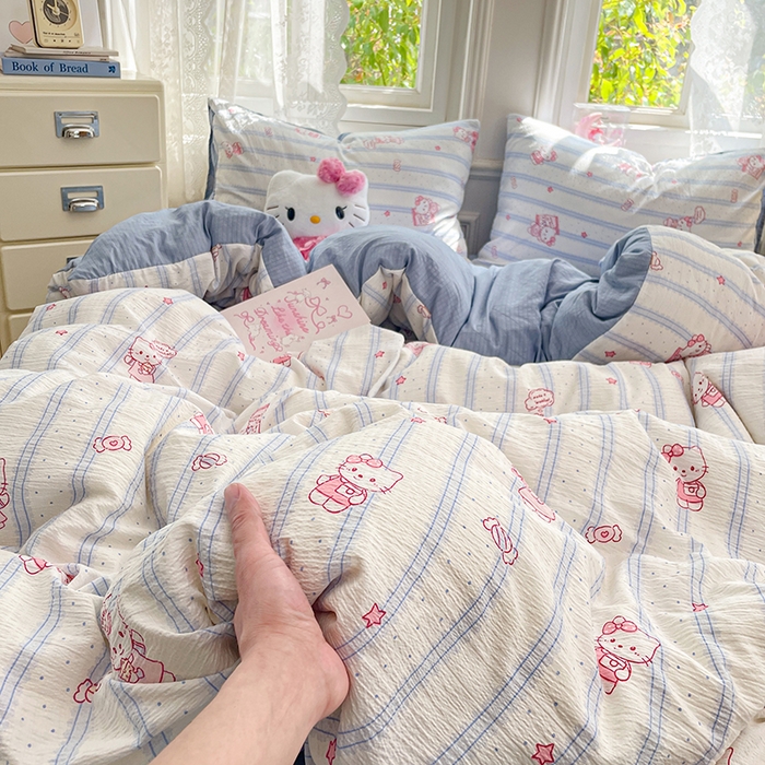 91家纺网 家纺一手货源 找家纺 梦卓家纺 2026新款超柔云感木棉双层纱四件套 奶蓝KT