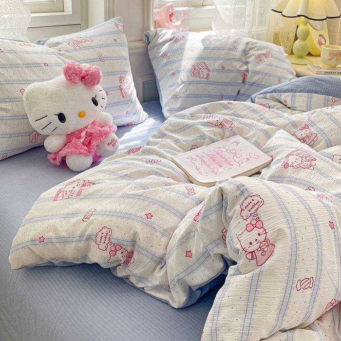 91家纺网 家纺一手货源 找家纺 梦卓家纺 2026新款超柔云感木棉双层纱四件套 奶蓝KT