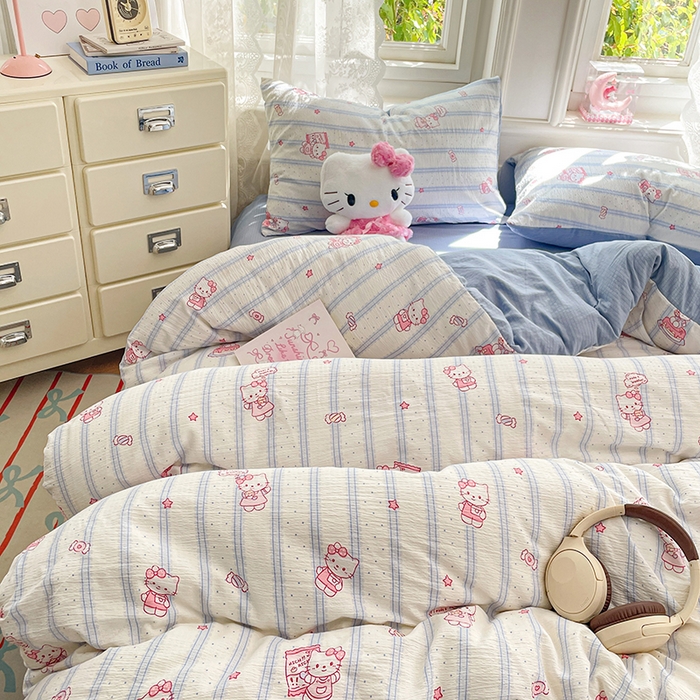 91家纺网 家纺一手货源 找家纺 梦卓家纺 2026新款超柔云感木棉双层纱四件套 奶蓝KT