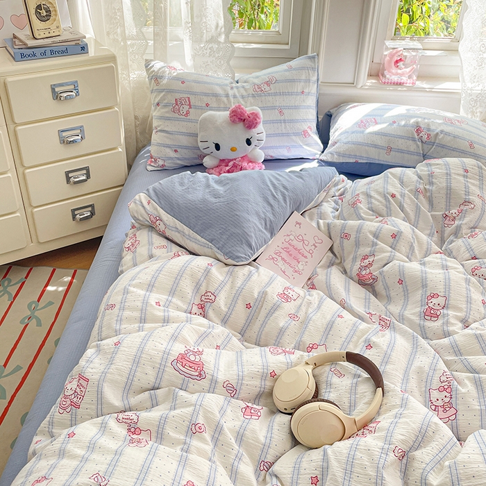 91家纺网 家纺一手货源 找家纺 梦卓家纺 2026新款超柔云感木棉双层纱四件套 奶蓝KT