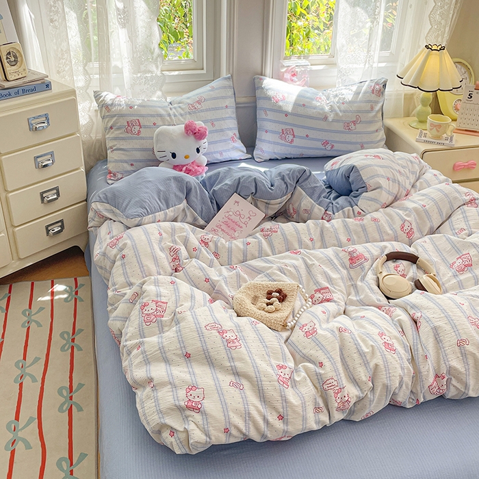 91家纺网 家纺一手货源 找家纺 梦卓家纺 2026新款超柔云感木棉双层纱四件套 奶蓝KT