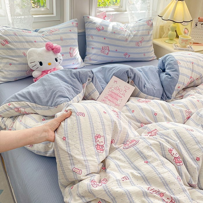 91家纺网 家纺一手货源 找家纺 梦卓家纺 2026新款超柔云感木棉双层纱四件套 奶蓝KT