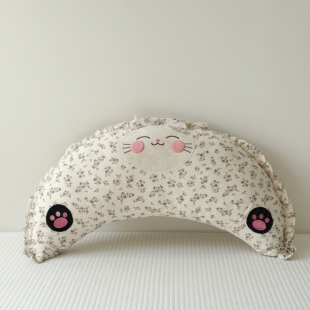 蔻眠 多功能月亮猫棉麻大抱枕靠枕卡通枕芯异形枕头 月亮猫-紫韵