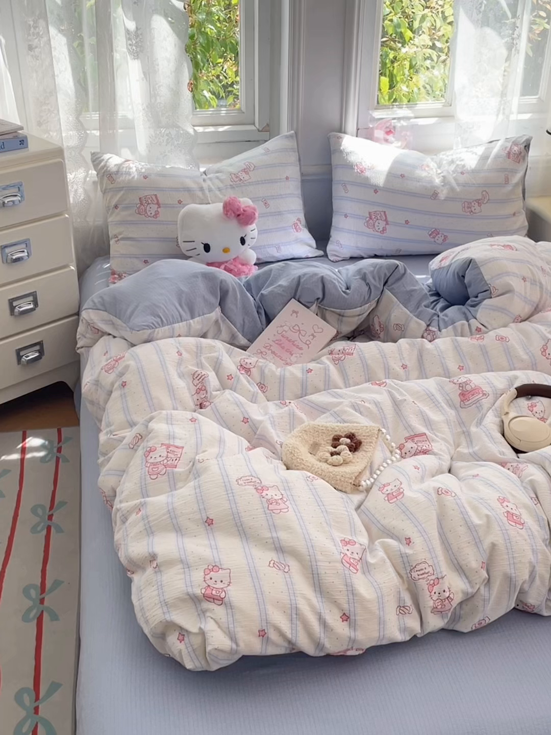 91家纺网 家纺一手货源 找家纺 梦卓家纺 2026新款超柔云感木棉双层纱四件套 奶蓝KT