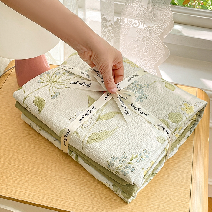 91家纺网 家纺一手货源 找家纺 梦卓家纺 2026新款超柔云感木棉双层纱四件套 青蔓