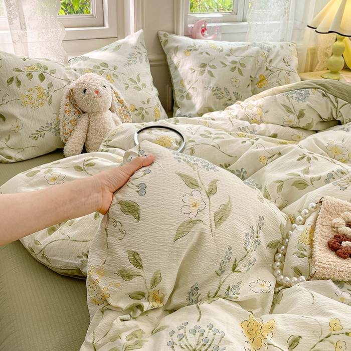 91家纺网 家纺一手货源 找家纺 梦卓家纺 2026新款超柔云感木棉双层纱四件套 青蔓