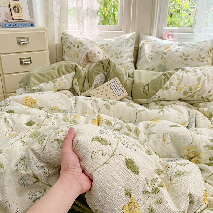 91家纺网 家纺一手货源 找家纺 梦卓家纺 2026新款超柔云感木棉双层纱四件套 青蔓