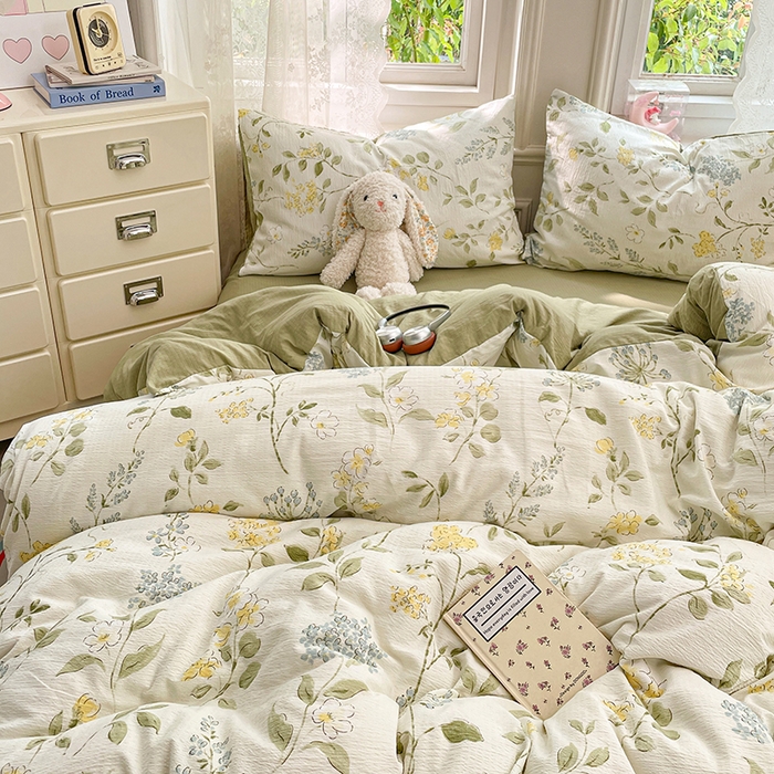 91家纺网 家纺一手货源 找家纺 梦卓家纺 2026新款超柔云感木棉双层纱四件套 青蔓