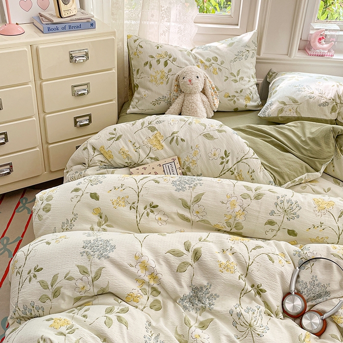 91家纺网 家纺一手货源 找家纺 梦卓家纺 2026新款超柔云感木棉双层纱四件套 青蔓