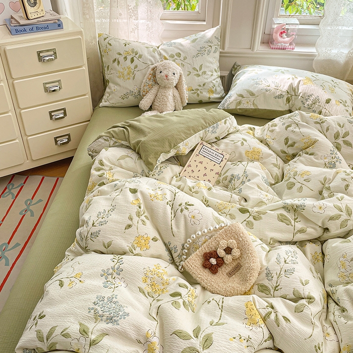 91家纺网 家纺一手货源 找家纺 梦卓家纺 2026新款超柔云感木棉双层纱四件套 青蔓