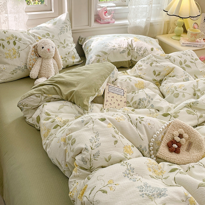 91家纺网 家纺一手货源 找家纺 梦卓家纺 2026新款超柔云感木棉双层纱四件套 青蔓