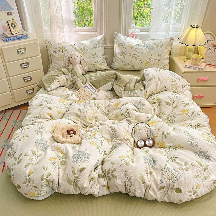 91家纺网 家纺一手货源 找家纺 梦卓家纺 2026新款超柔云感木棉双层纱四件套 青蔓