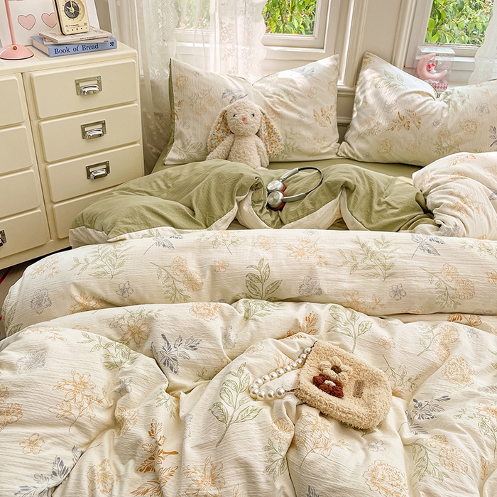 91家纺网 家纺一手货源 找家纺 梦卓家纺 2026新款超柔云感木棉双层纱四件套 青枝