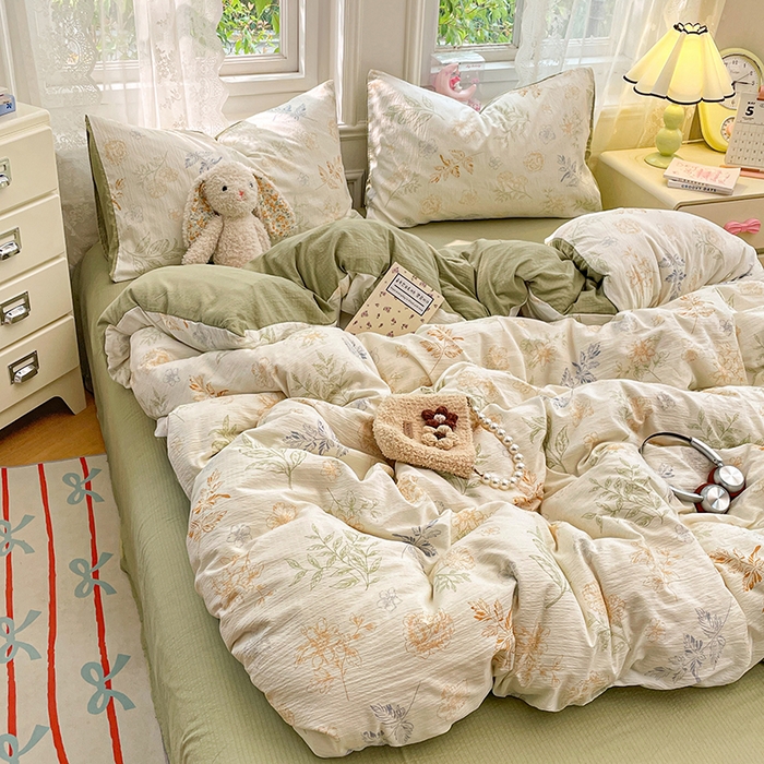 91家纺网 家纺一手货源 找家纺 梦卓家纺 2026新款超柔云感木棉双层纱四件套 青枝