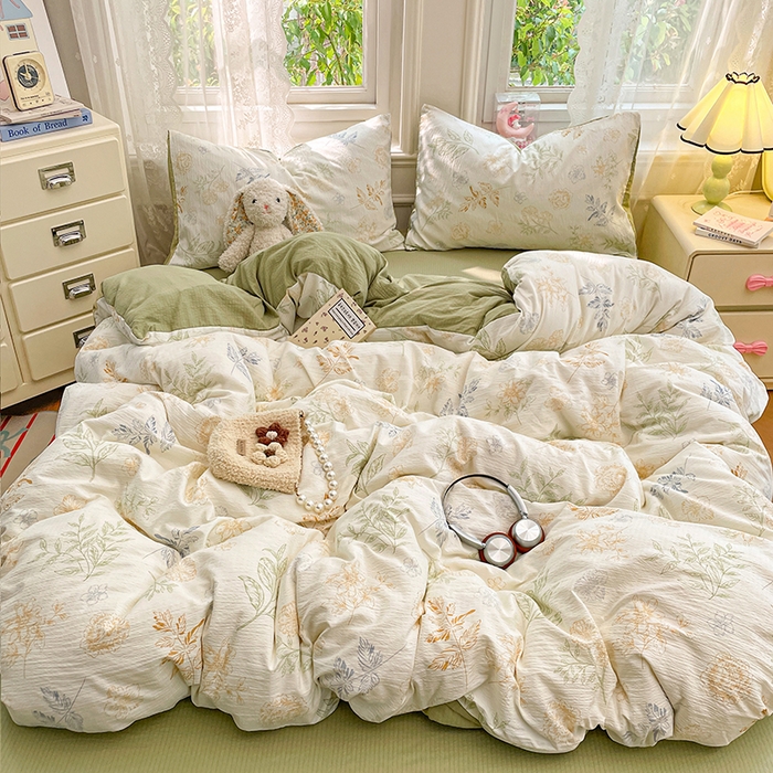 91家纺网 家纺一手货源 找家纺 梦卓家纺 2026新款超柔云感木棉双层纱四件套 青枝