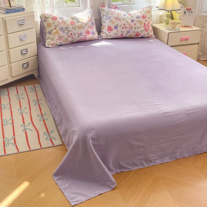 91家纺网 家纺一手货源 找家纺 梦卓家纺 2026新款超柔云感木棉双层纱四件套 紫花小猫