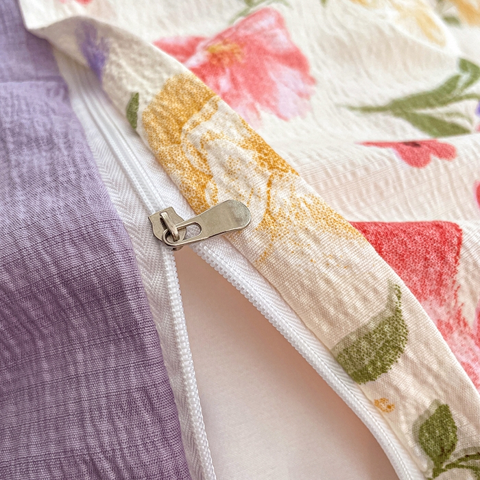 91家纺网 家纺一手货源 找家纺 梦卓家纺 2026新款超柔云感木棉双层纱四件套 紫花小猫