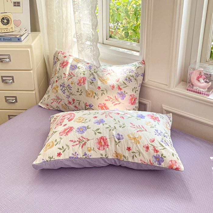 91家纺网 家纺一手货源 找家纺 梦卓家纺 2026新款超柔云感木棉双层纱四件套 紫花小猫