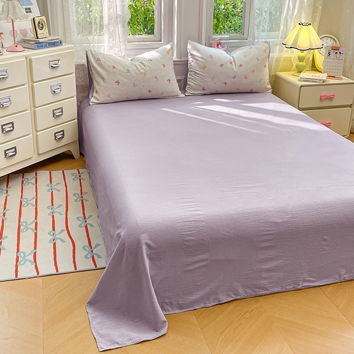 91家纺网 家纺一手货源 找家纺 梦卓家纺 2026新款超柔云感木棉双层纱四件套 紫梦蝶