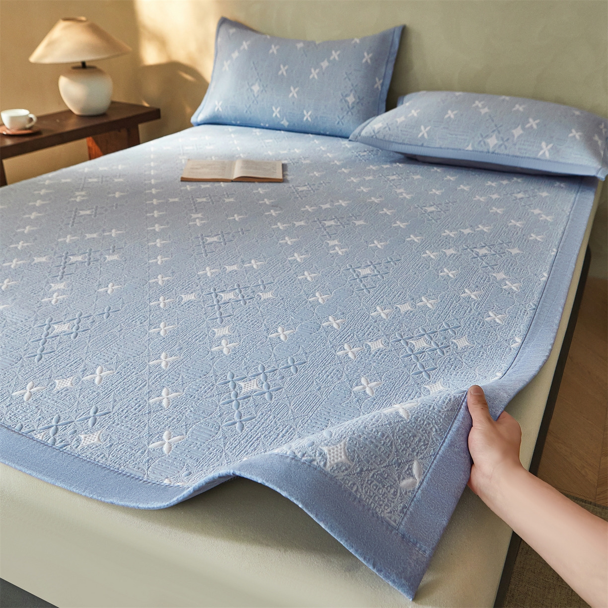 慕木家纺 2026新款冰豆豆满天星凉席床笠席子凉席 床席款-满天星-蓝
