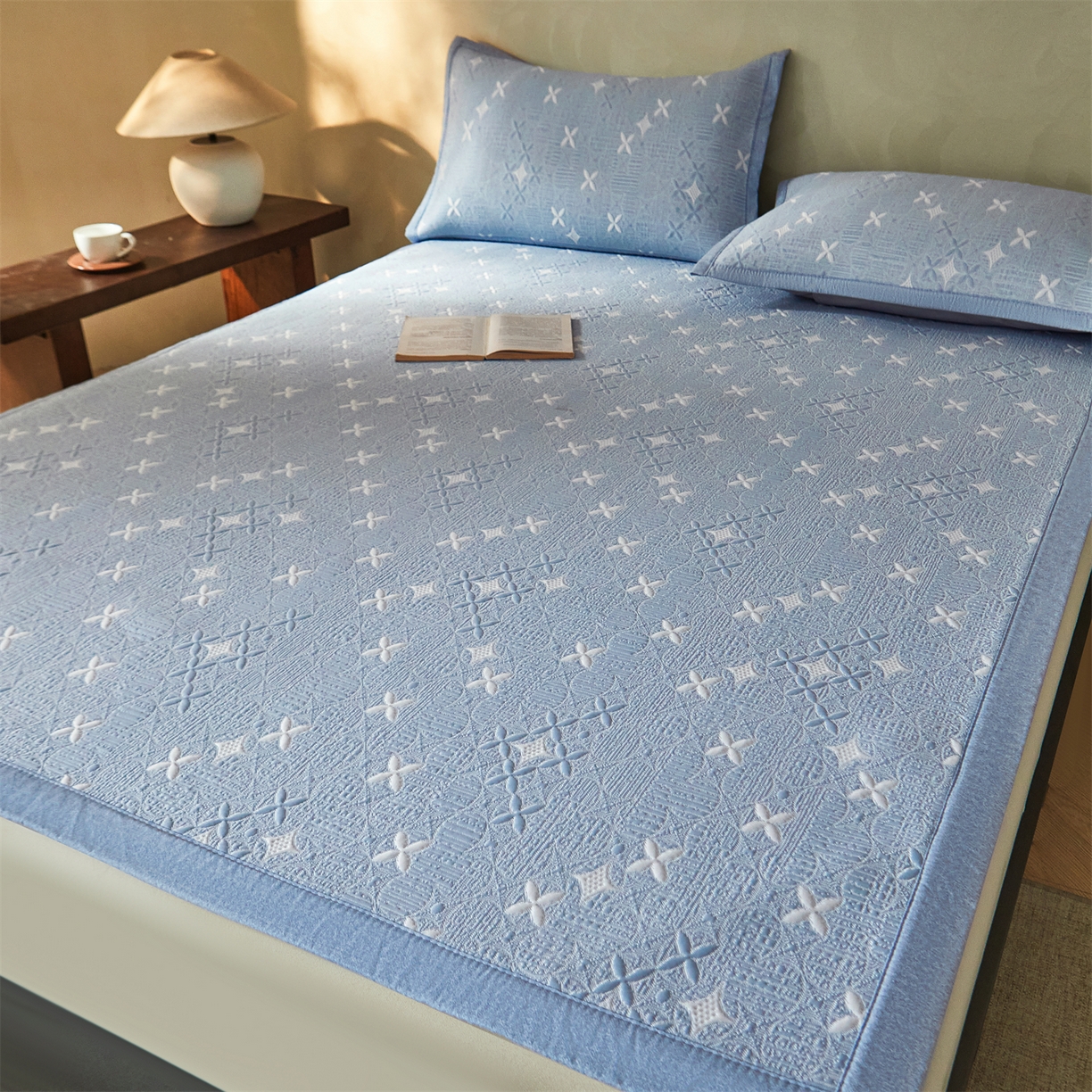 91家纺网 家纺一手货源 找家纺 慕木家纺 2026新款冰豆豆满天星凉席床笠席子凉席 床席款-满天星-蓝