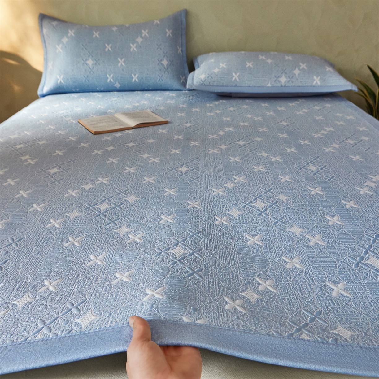 91家纺网 家纺一手货源 找家纺 慕木家纺 2026新款冰豆豆满天星凉席床笠席子凉席 床席款-满天星-蓝