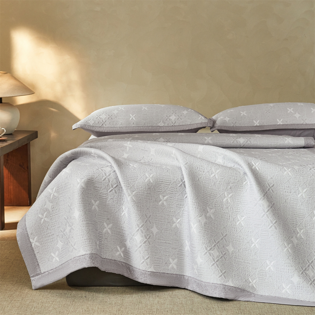 91家纺网 家纺一手货源 找家纺 慕木家纺 2026新款冰豆豆满天星凉席床笠席子凉席 床席款-满天星-灰