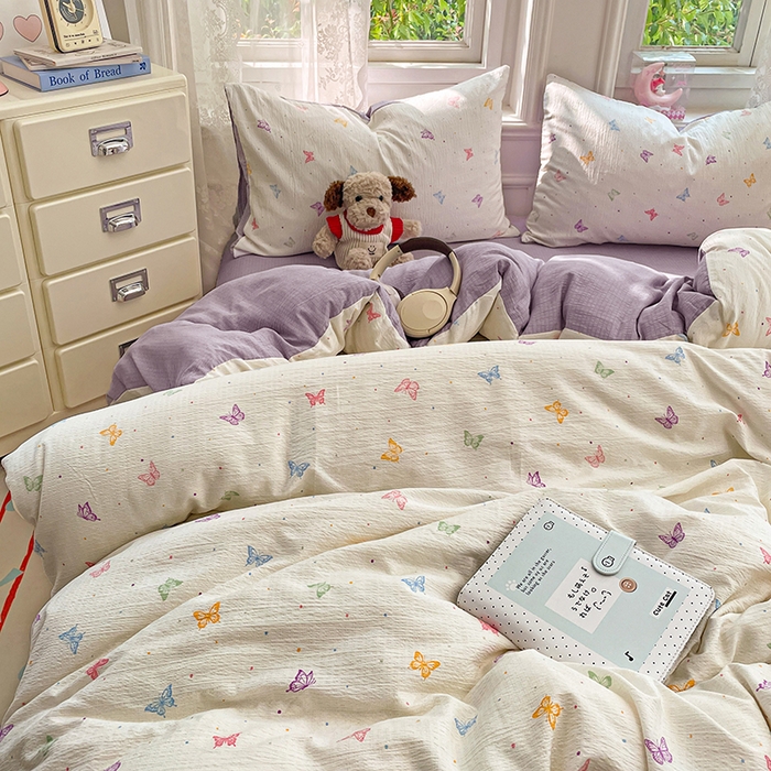 91家纺网 家纺一手货源 找家纺 梦卓家纺 2026新款云感木棉双层纱单品被套 紫梦蝶