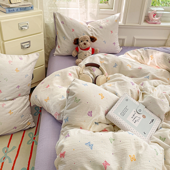 91家纺网 家纺一手货源 找家纺 梦卓家纺 2026新款云感木棉双层纱单品被套 紫梦蝶