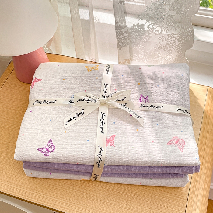 91家纺网 家纺一手货源 找家纺 梦卓家纺 2026新款云感木棉双层纱单品被套 紫梦蝶