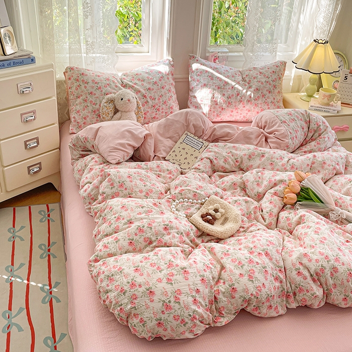 91家纺网 家纺一手货源 找家纺 梦卓家纺 2026新款云感木棉双层纱单品被套 花田