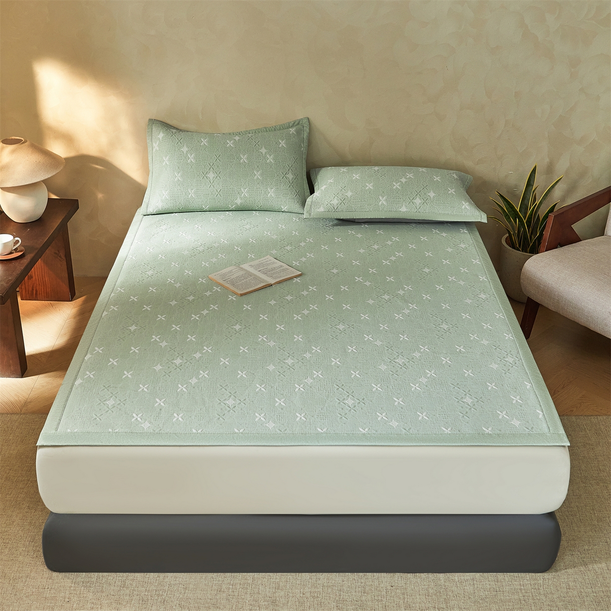 91家纺网 家纺一手货源 找家纺 慕木家纺 2026新款冰豆豆满天星凉席床笠席子凉席 床席款-满天星-绿