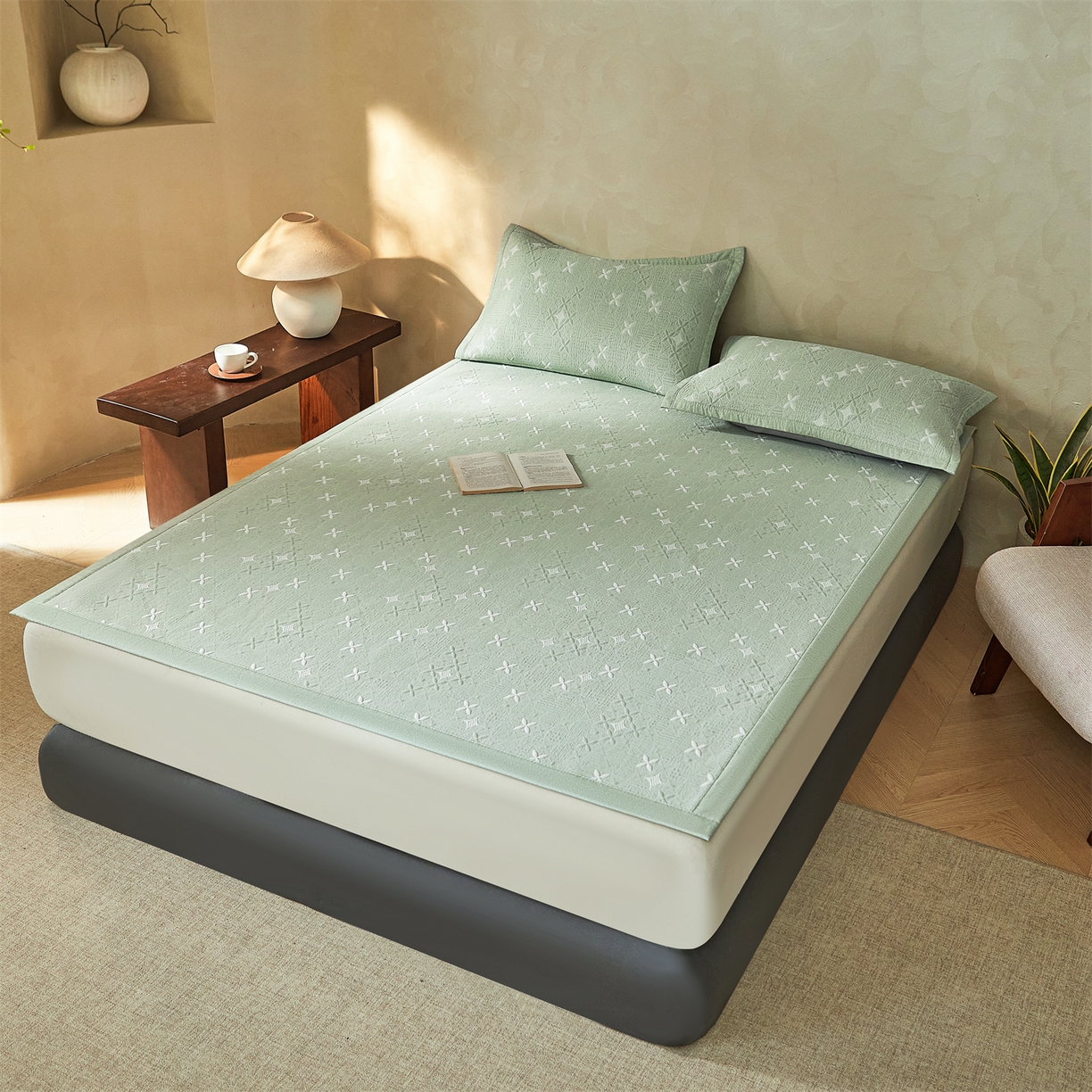 91家纺网 家纺一手货源 找家纺 慕木家纺 2026新款冰豆豆满天星凉席床笠席子凉席 床席款-满天星-绿