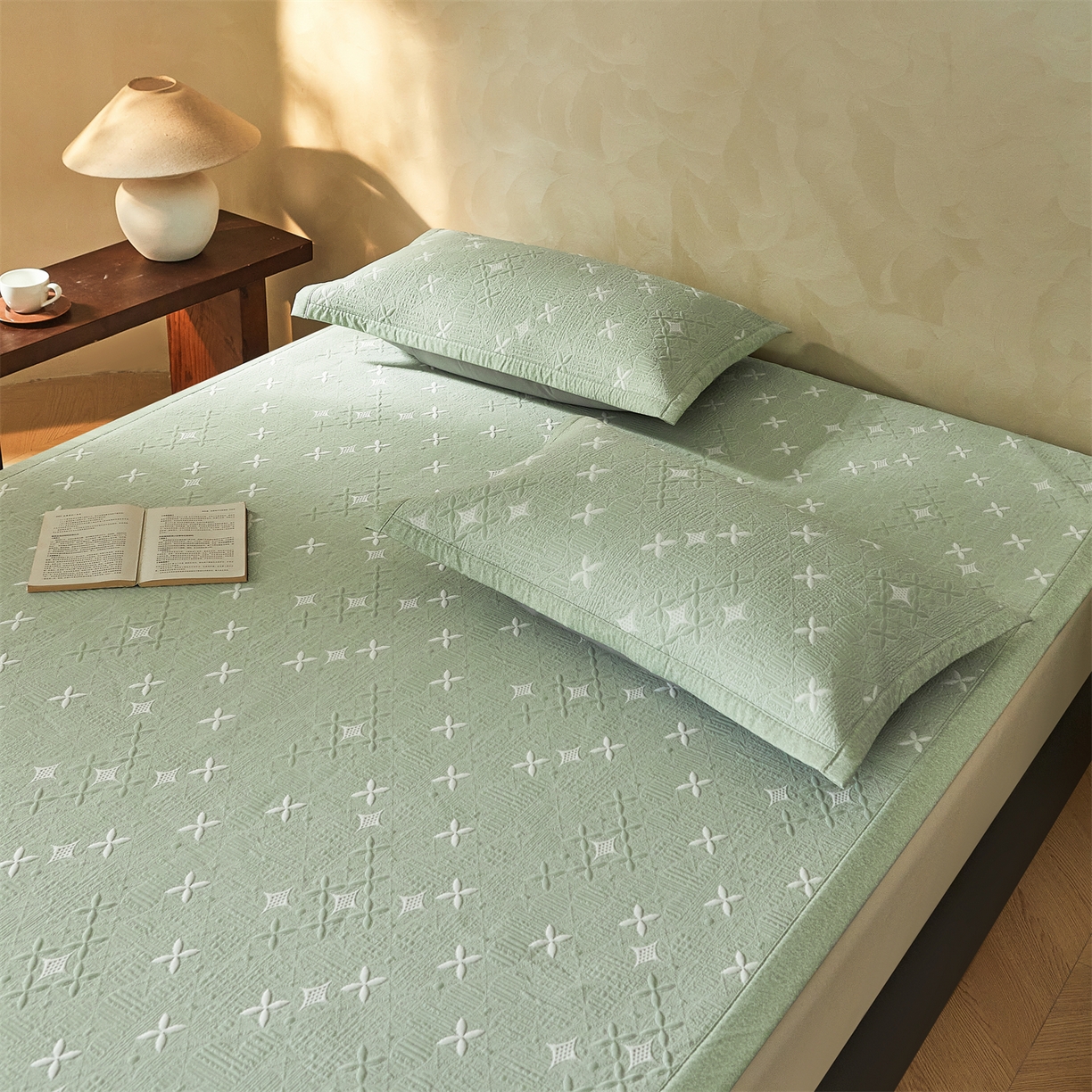 91家纺网 家纺一手货源 找家纺 慕木家纺 2026新款冰豆豆满天星凉席床笠席子凉席 床席款-满天星-绿
