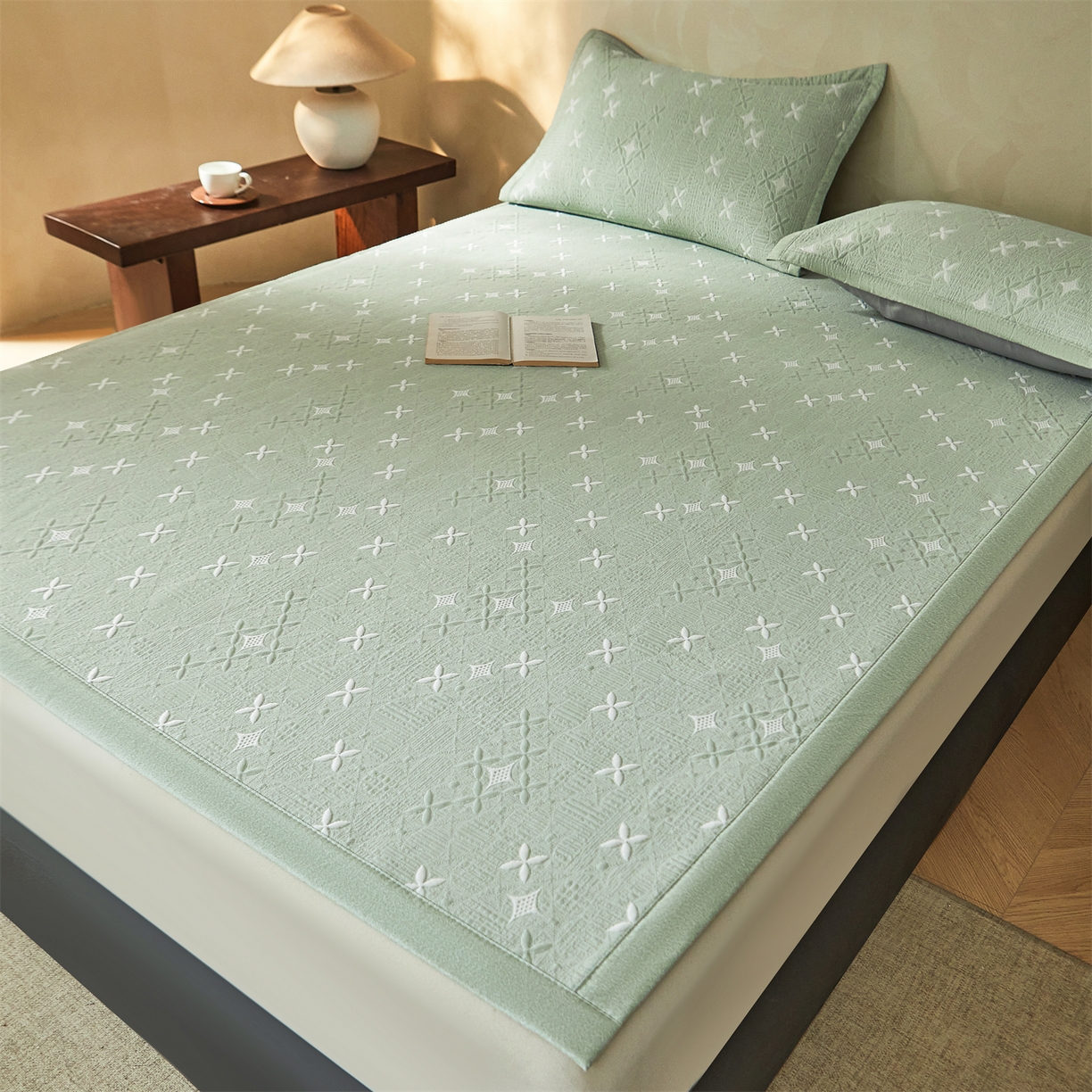 91家纺网 家纺一手货源 找家纺 慕木家纺 2026新款冰豆豆满天星凉席床笠席子凉席 床席款-满天星-绿