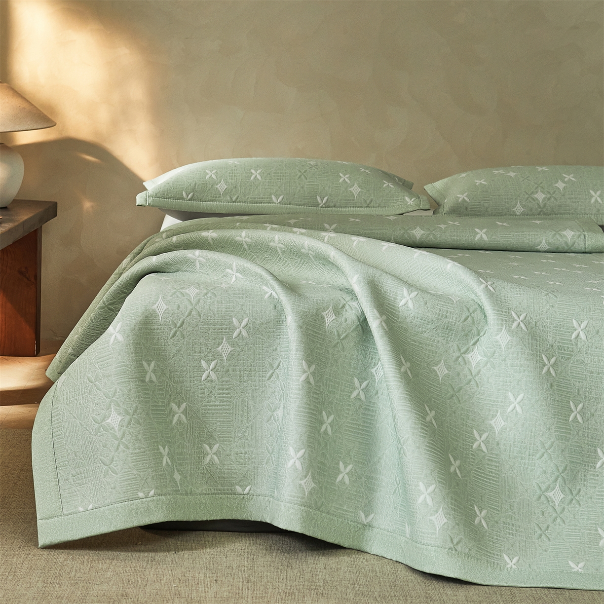 91家纺网 家纺一手货源 找家纺 慕木家纺 2026新款冰豆豆满天星凉席床笠席子凉席 床席款-满天星-绿