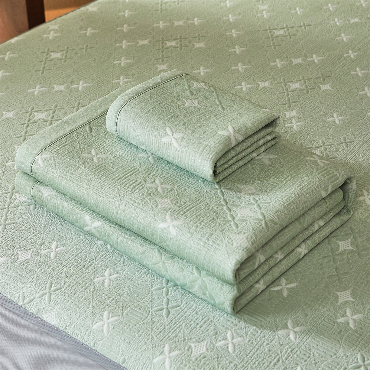 91家纺网 家纺一手货源 找家纺 慕木家纺 2026新款冰豆豆满天星凉席床笠席子凉席 床席款-满天星-绿