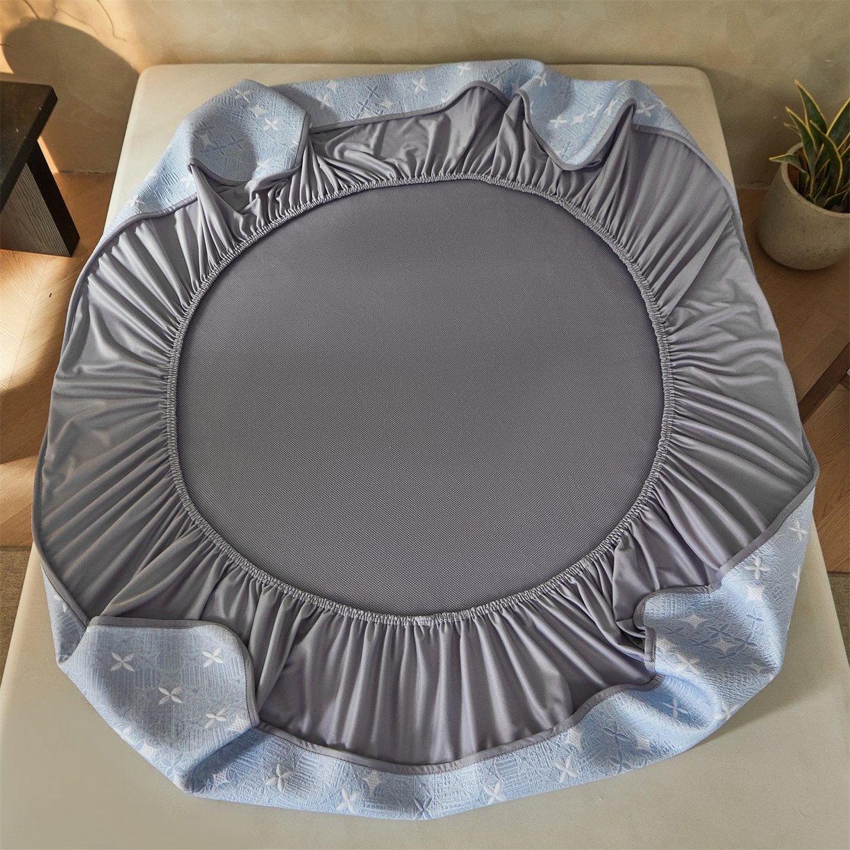 91家纺网 家纺一手货源 找家纺 慕木家纺 2026新款冰豆豆满天星凉席床笠席子凉席 床笠款-满天星-蓝