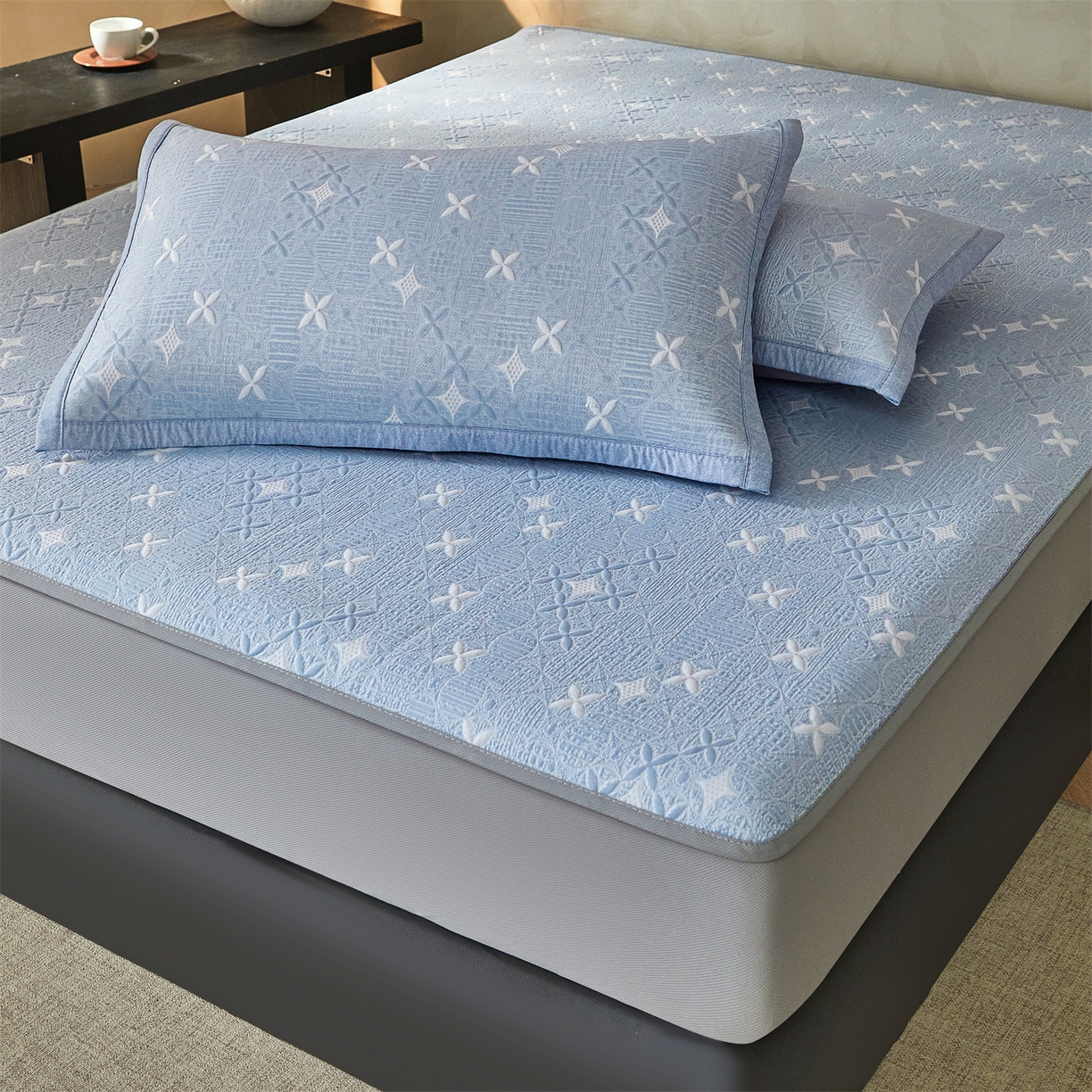 91家纺网 家纺一手货源 找家纺 慕木家纺 2026新款冰豆豆满天星凉席床笠席子凉席 床笠款-满天星-蓝