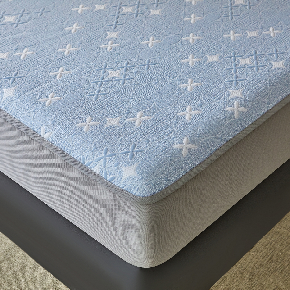 91家纺网 家纺一手货源 找家纺 慕木家纺 2026新款冰豆豆满天星凉席床笠席子凉席 床笠款-满天星-蓝