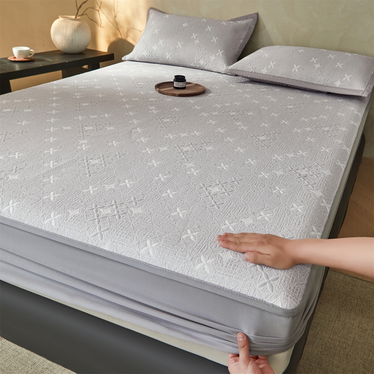 慕木家纺 2026新款冰豆豆满天星凉席床笠席子凉席 床笠款-满天星-灰