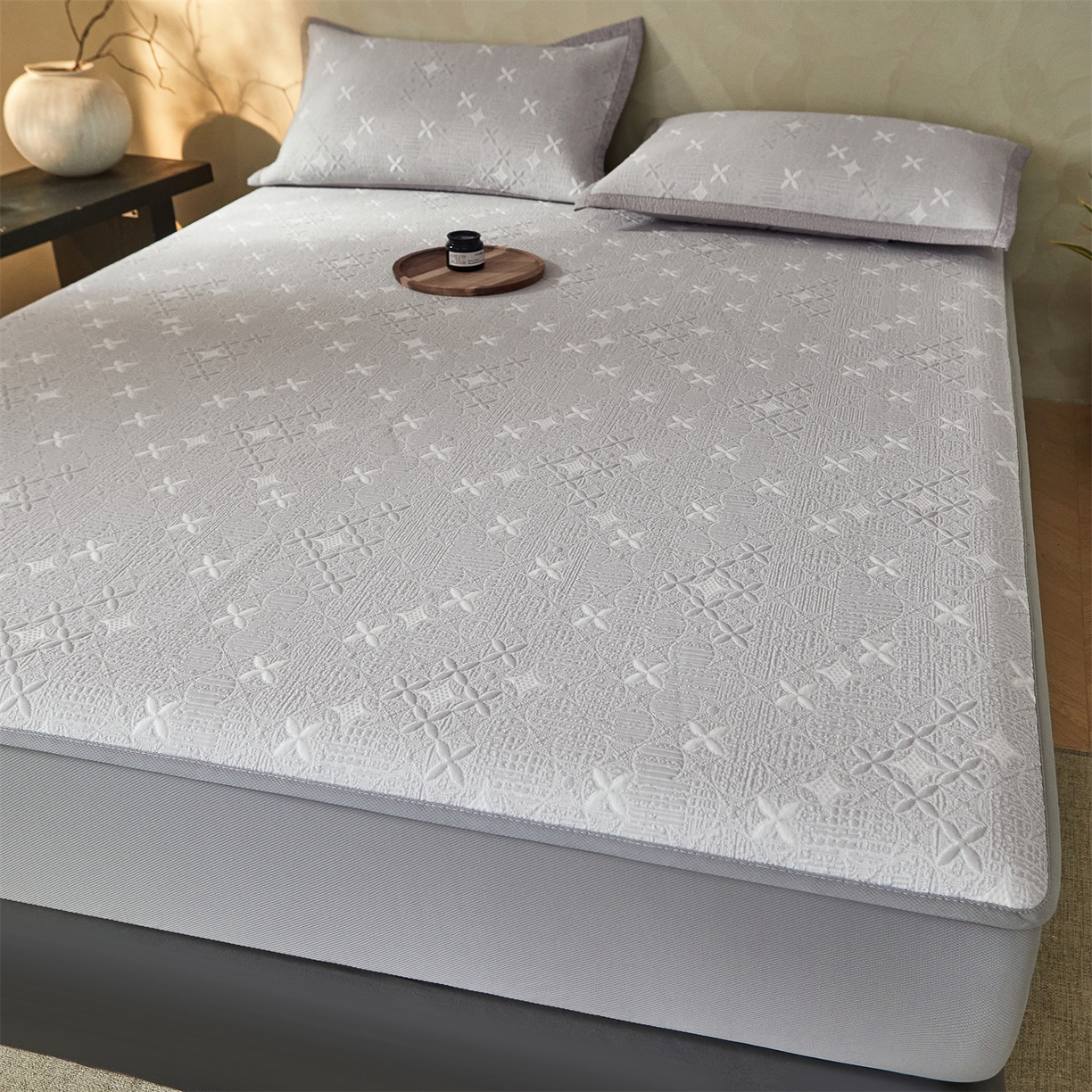 91家纺网 家纺一手货源 找家纺 慕木家纺 2026新款冰豆豆满天星凉席床笠席子凉席 床笠款-满天星-灰